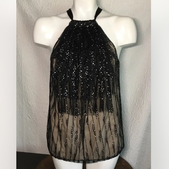 ROBERT Rodriguez Black Label Womens Black Nude Beaded Blouse Top Size 0 - Picture 1 of 13